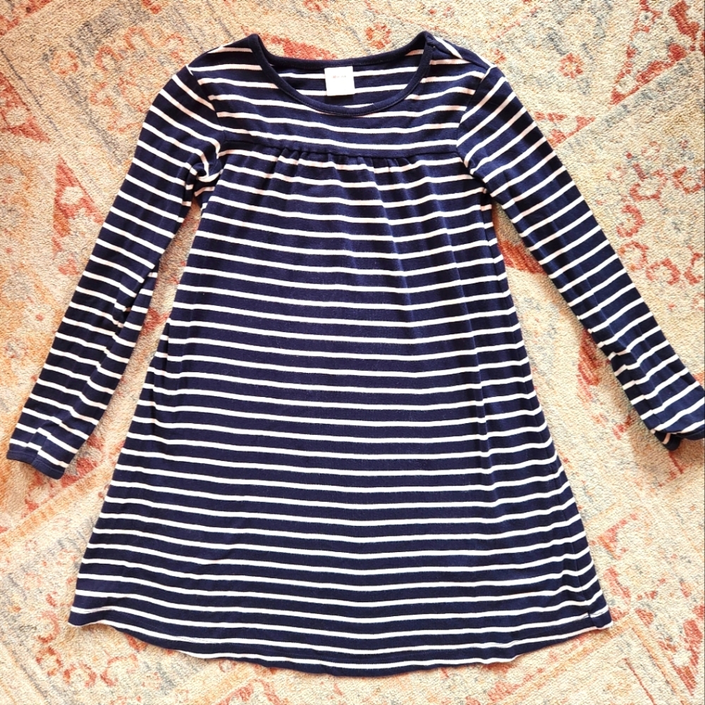 Hanna Andersson Navy and White Striped Jersey Dress 130 / 8 Years